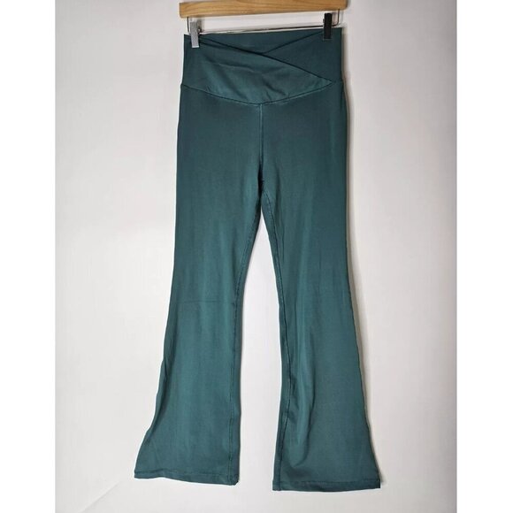 Yoga-licioUs Lux Crossover Flare Leggings Green Supper Soft Women's Large - Picture 1 of 7